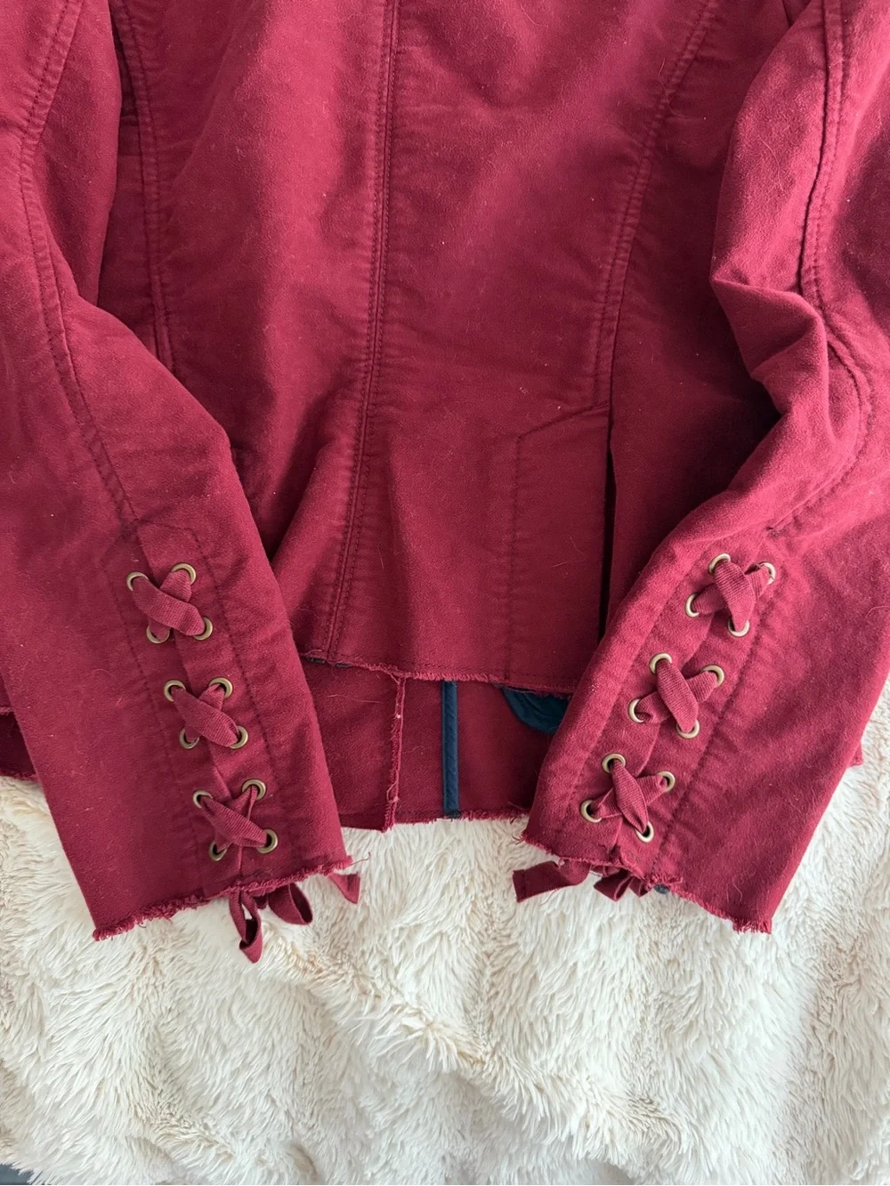 Free People Wine Red Military-Style Button Jacket